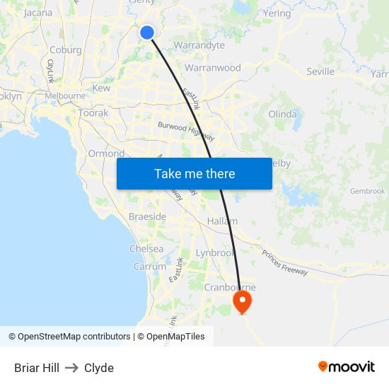 Briar Hill to Clyde map