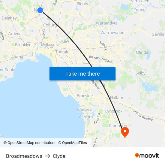 Broadmeadows to Clyde map