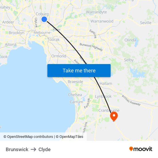 Brunswick to Clyde map