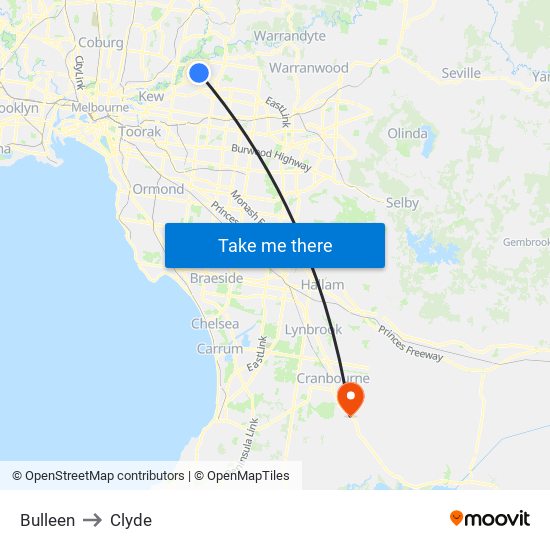 Bulleen to Clyde map