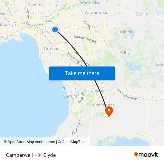 Camberwell to Clyde map