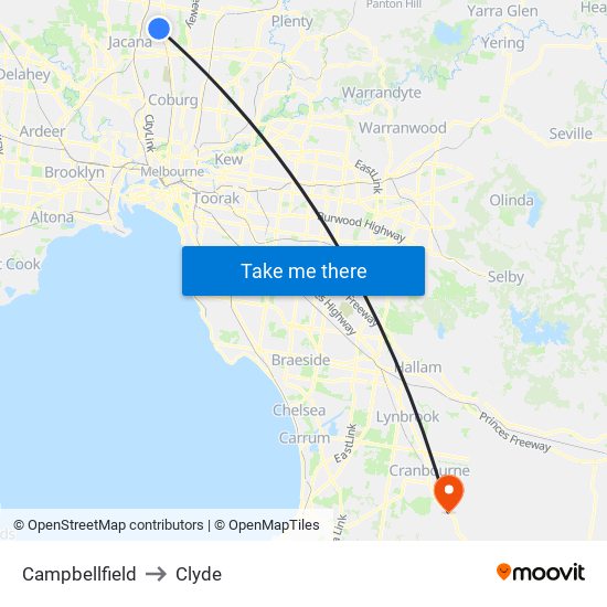 Campbellfield to Clyde map