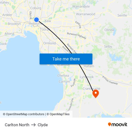 Carlton North to Clyde map