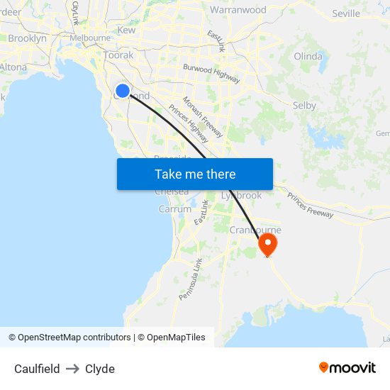 Caulfield to Clyde map