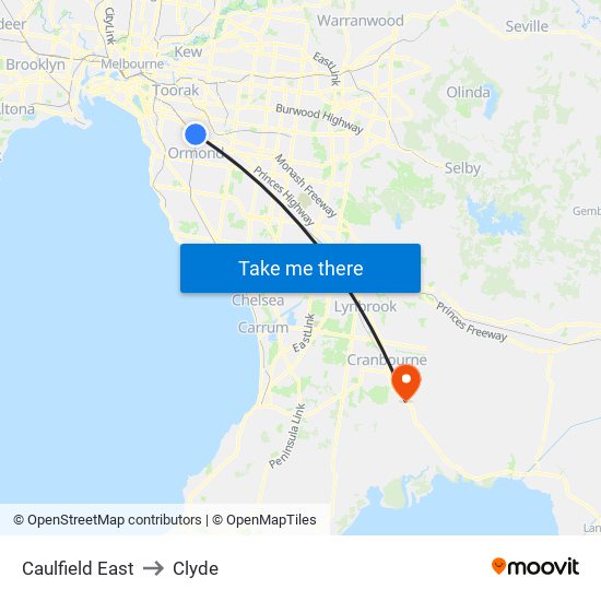 Caulfield East to Clyde map