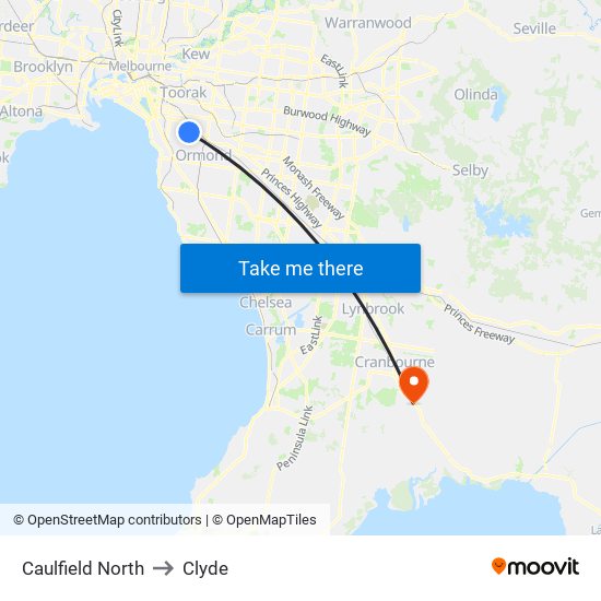 Caulfield North to Clyde map