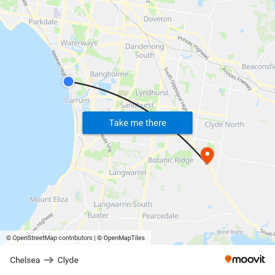 Chelsea to Clyde map