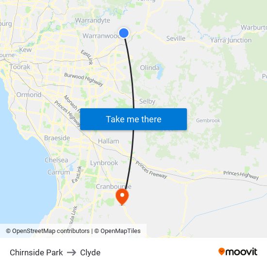 Chirnside Park to Clyde map