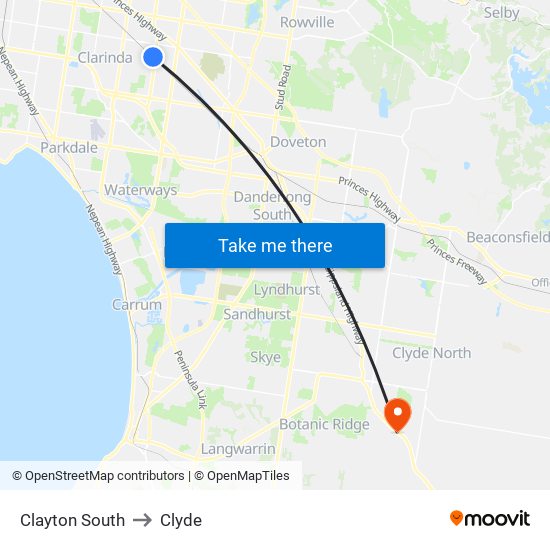 Clayton South to Clyde map