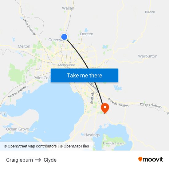 Craigieburn to Clyde map