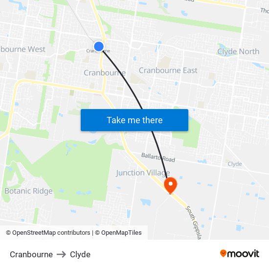 Cranbourne to Clyde map