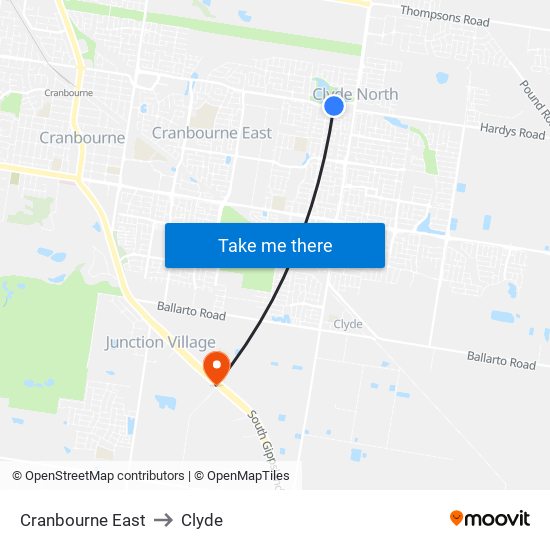 Cranbourne East to Clyde map