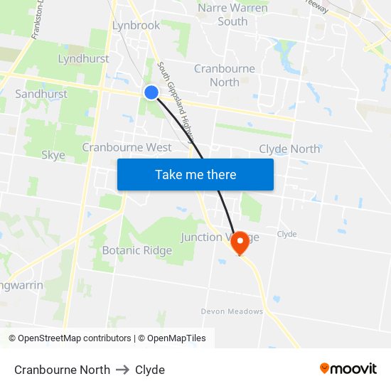 Cranbourne North to Clyde map