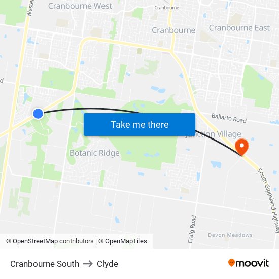 Cranbourne South to Clyde map