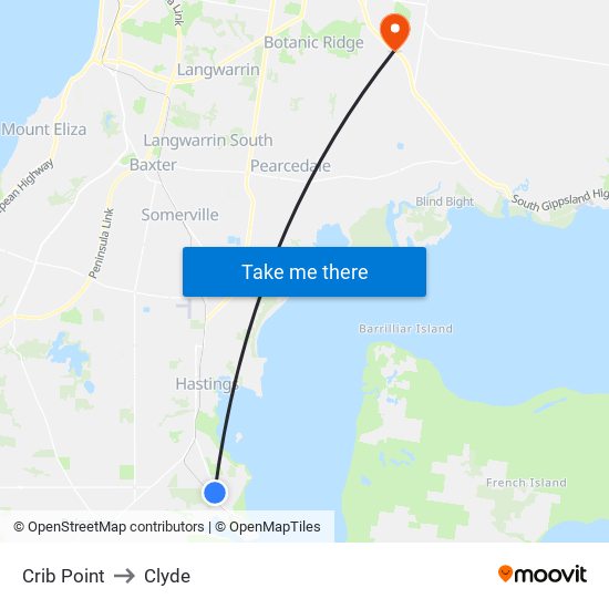 Crib Point to Clyde map