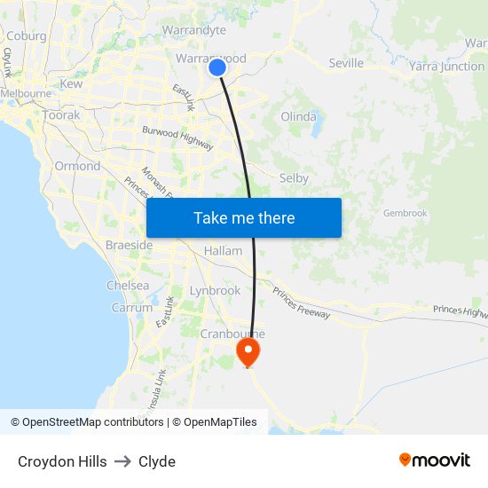 Croydon Hills to Clyde map