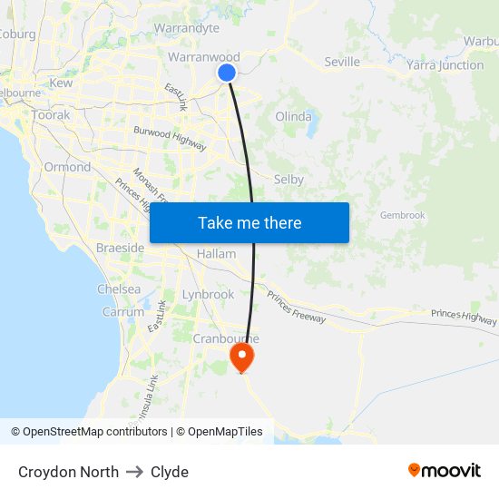 Croydon North to Clyde map
