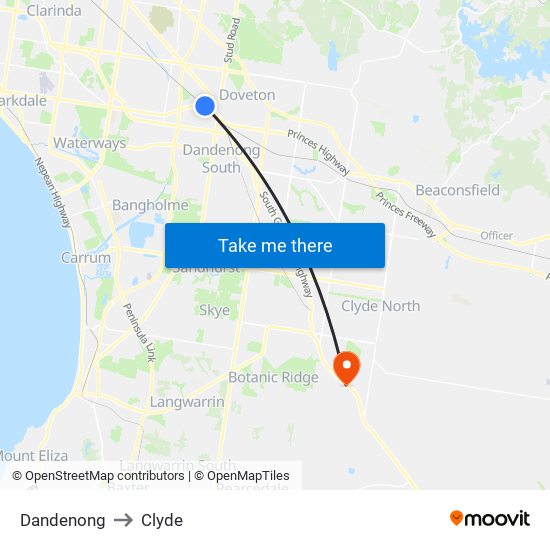 Dandenong to Clyde map