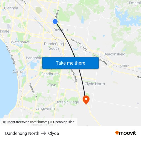 Dandenong North to Clyde map