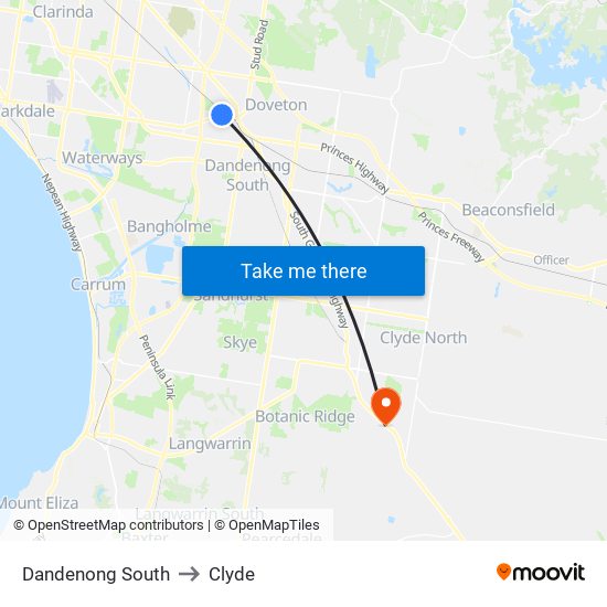 Dandenong South to Clyde map