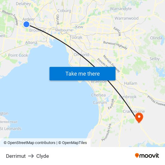 Derrimut to Clyde map