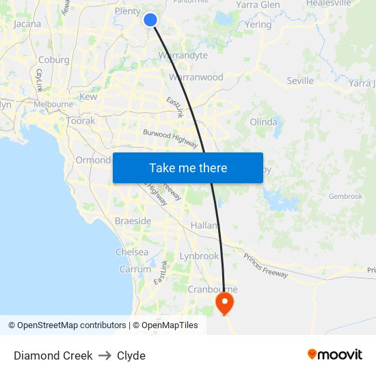 Diamond Creek to Clyde map