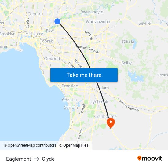 Eaglemont to Clyde map