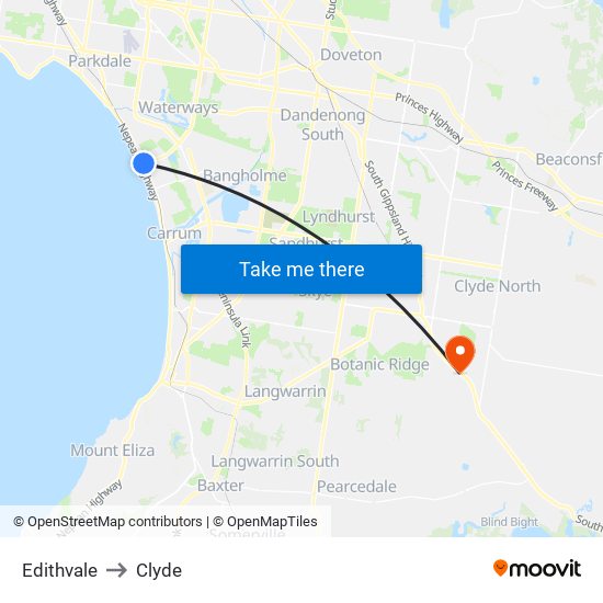 Edithvale to Clyde map