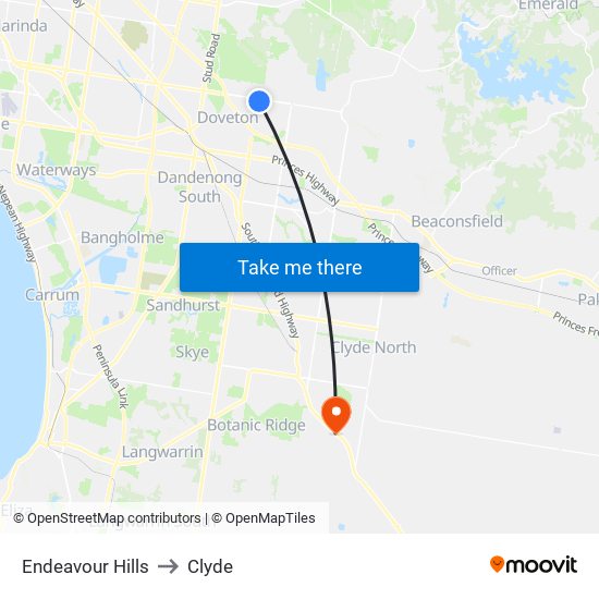 Endeavour Hills to Clyde map