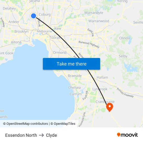 Essendon North to Clyde map