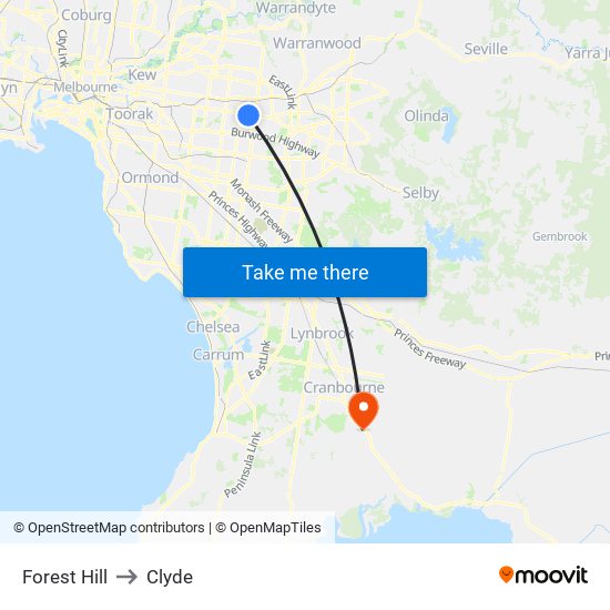 Forest Hill to Clyde map