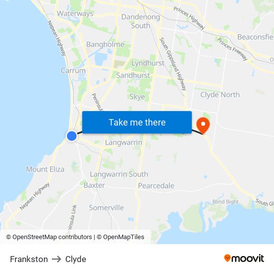 Frankston to Clyde map