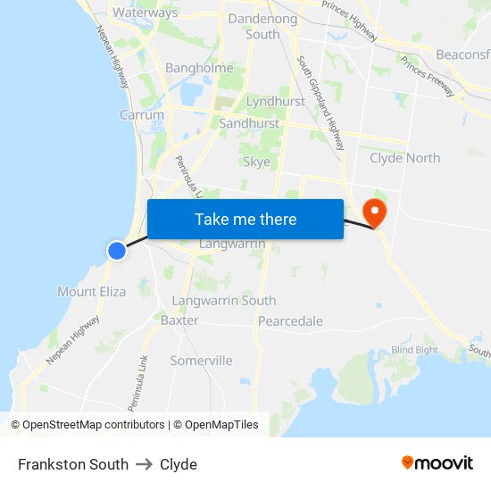 Frankston South to Clyde map