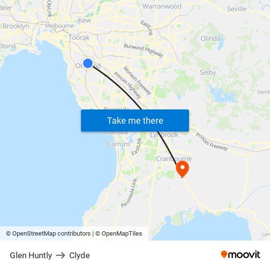 Glen Huntly to Clyde map