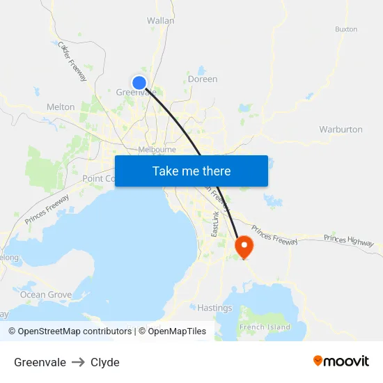 Greenvale to Clyde map