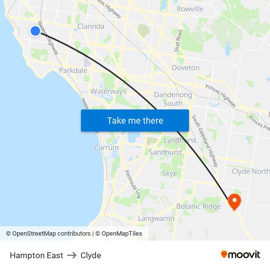 Hampton East to Clyde map