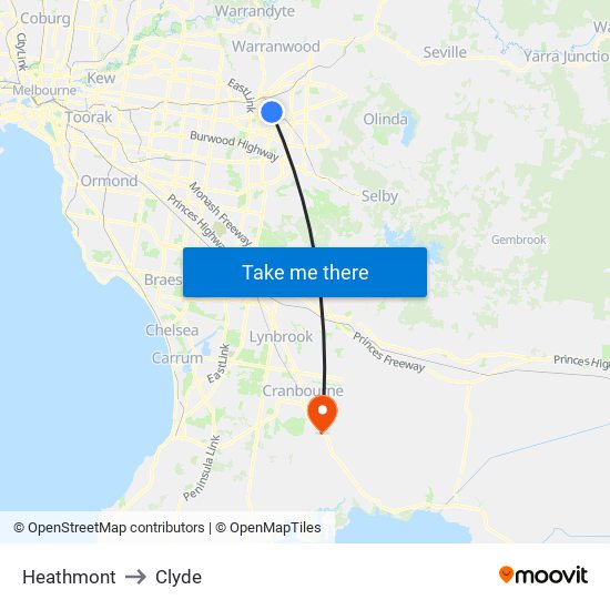 Heathmont to Clyde map