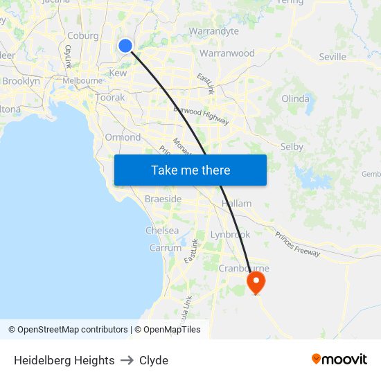 Heidelberg Heights to Clyde map