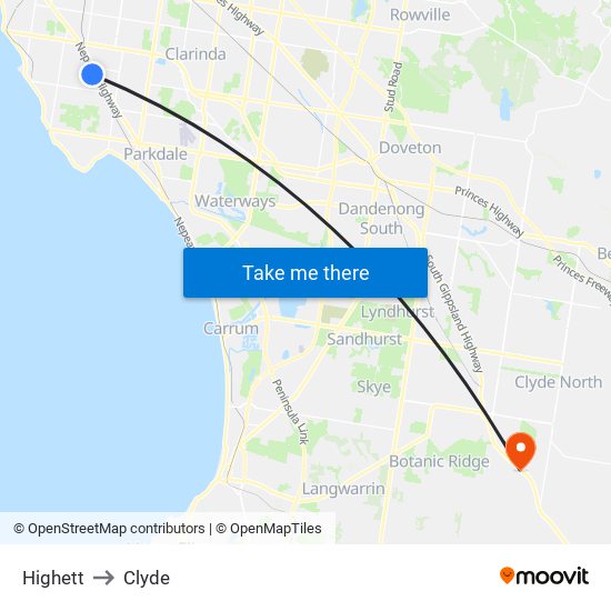 Highett to Clyde map