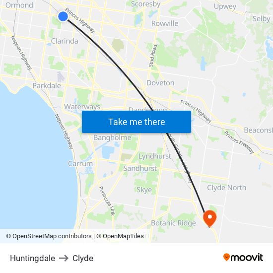 Huntingdale to Clyde map