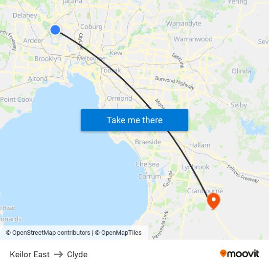 Keilor East to Clyde map