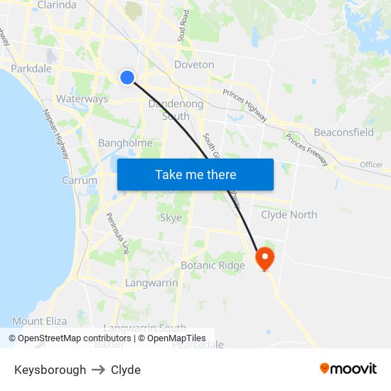 Keysborough to Clyde map