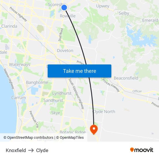 Knoxfield to Clyde map