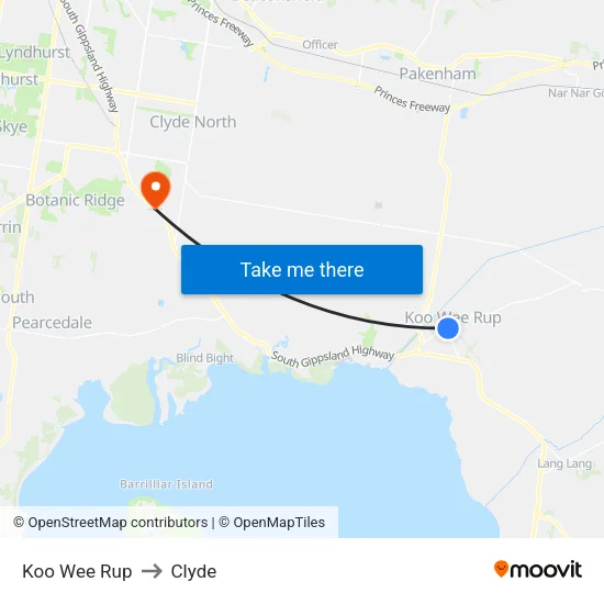 Koo Wee Rup to Clyde map