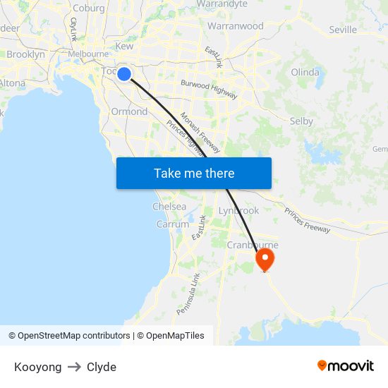 Kooyong to Clyde map