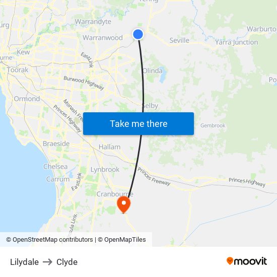 Lilydale to Clyde map