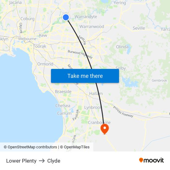 Lower Plenty to Clyde map