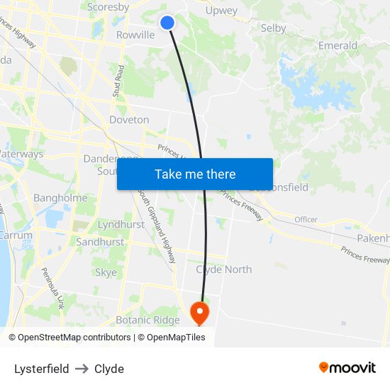 Lysterfield to Clyde map