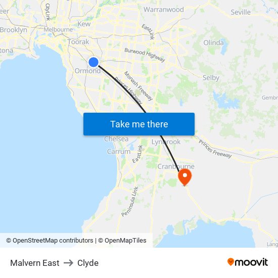 Malvern East to Clyde map