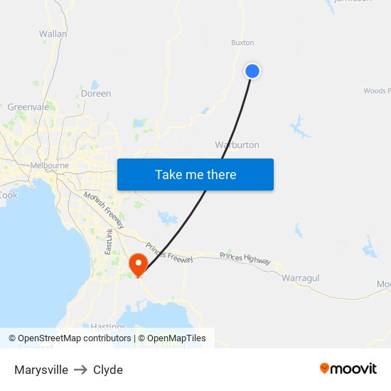 Marysville to Clyde map